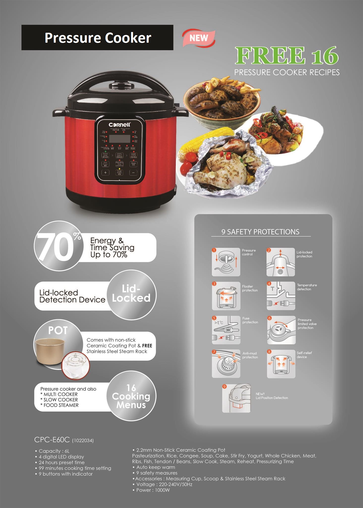 CORNELL ELECTRIC PRESSURE COOKER 6L CPC E60C BANHUAT.COM